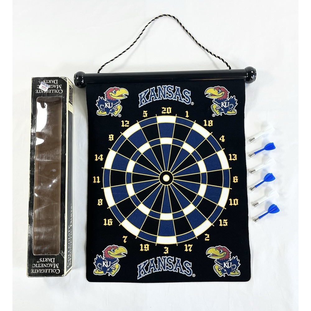 Vintage KU Kansas Jayhawks Magnetic Dart Board Game Roll Up Collegiate Man Cave